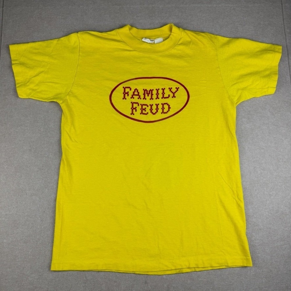 Vintage Family Feud Shirt Mens M Yellow TV Show USA Made Single Stitch Tee